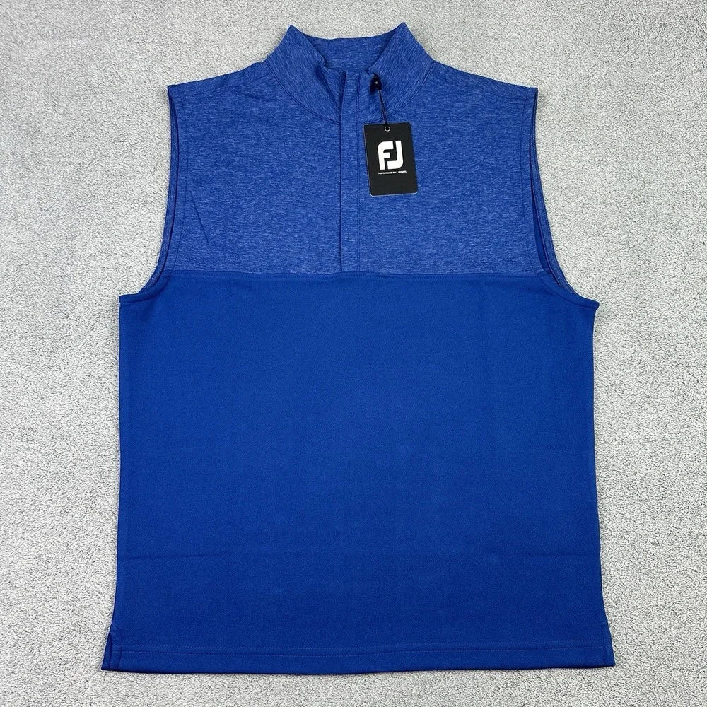 FootJoy Heather Yoke Half Zip Vest Mens S Blue Stretch Performance Golf NEW READ